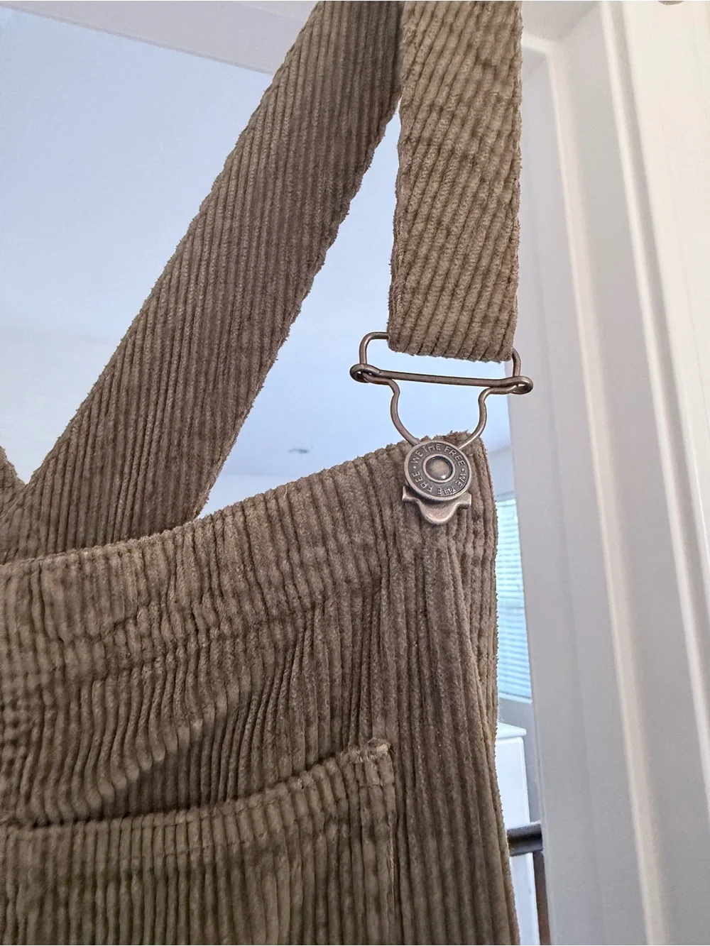 Free People We The Free Corduroy Overalls Medium Olive Utility Baggy Boho - Picture 3 of 8